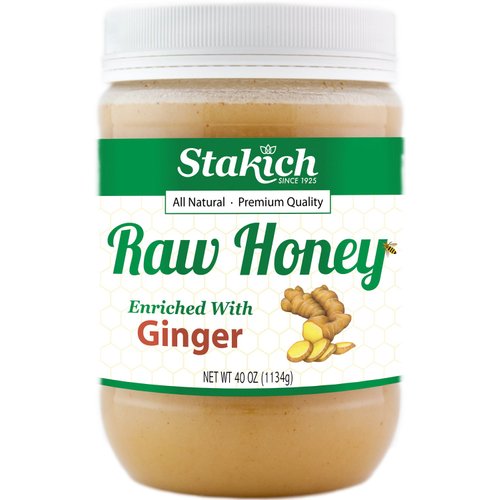 Stakich Ginger Enriched Raw Honey - Pure, Unprocessed (40 Ounce)