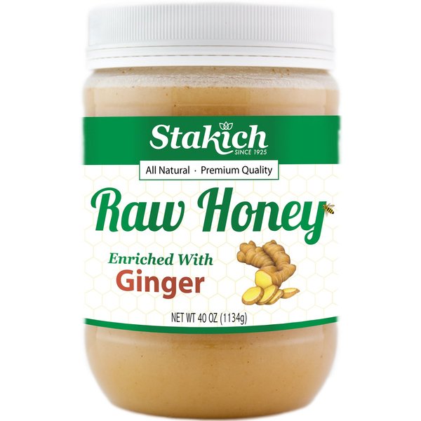 Stakich Ginger Enriched Raw Honey - Pure, Unprocessed (40 Ounce)