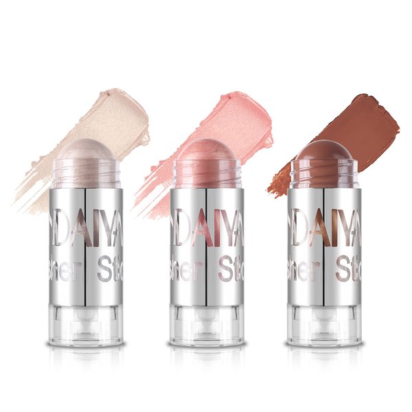 MEICOLY Multi Stick Trio,Cream Blush Stick for Cheeks & Lips,Highlight Contour Stick,Face Highlighter Waterproof Glow Stick,Subtle Shimmer Cream Pen Chubby 3D Brighten Makeup,3pcs Set