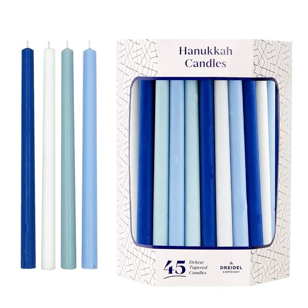 Deluxe Tapered Hanukkah Menorah Candles for All 8 Nights of Chanukah (Pastel Blue/White)