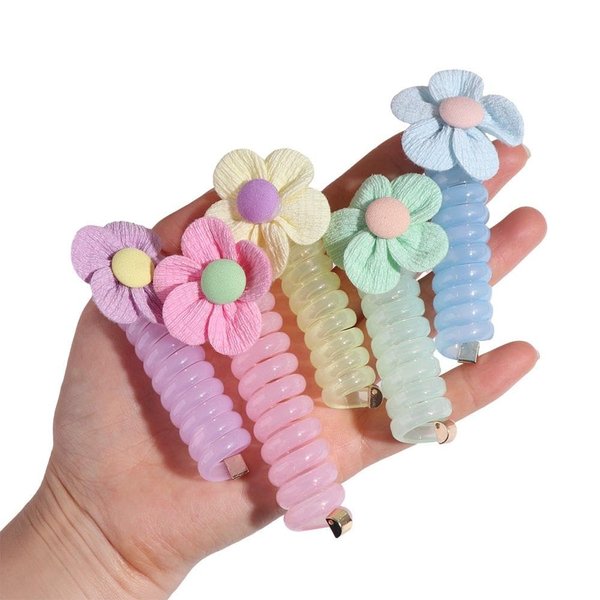 Telephone Line Hair Rope Plastic Sweet Crystal Flower Ponytail Holder Fashion Elastic Rhinestone Star Hair Bands Daily