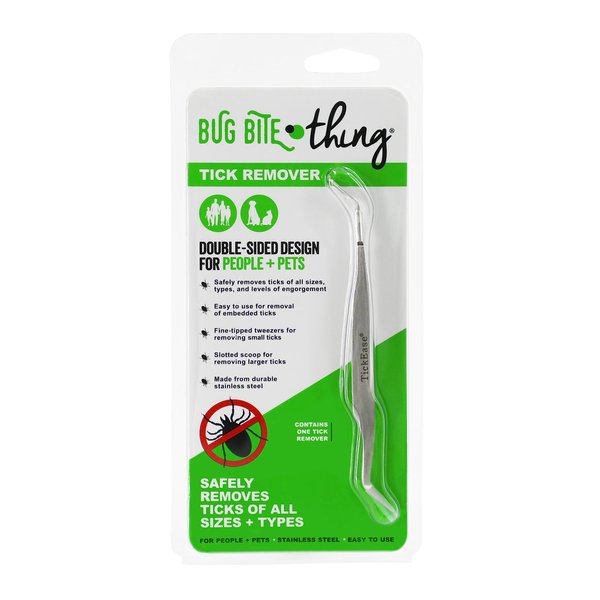 Bug Bite Thing Tick Remover Tool for People & Pets, Patented Two Sided Stainless Steel Design with Fine Tipped Tweezers, Formerly Known as TickEase