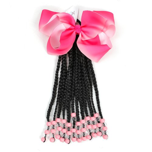 Kids Ponytail Extension With Beads Braids Hair Extensions For Kiddies Pony Beads Synthetic Hairpieces With Bows Protective Easy Fashion Hairstyle For Baby Girls Toddler Children Gift (Box-9inch, Pink)