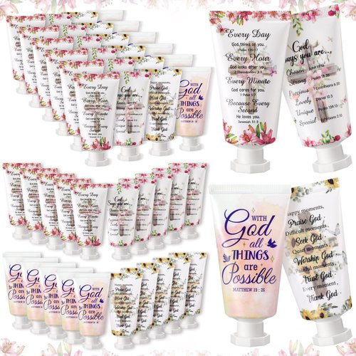 Sacubee 24 Pack Christian Hand Cream Gift for Women Bible Travel Size Hand Lotion for Dry Cracked Hands Bible Verse Hand Lotion Bulk Gifts for Mom Grandma Holiday Gift for Mother's Day Christmas