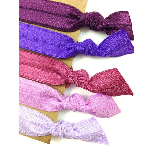 Elastic Hair Tie & Bracelet in One SOLID COLOR Purple MIX 5PC