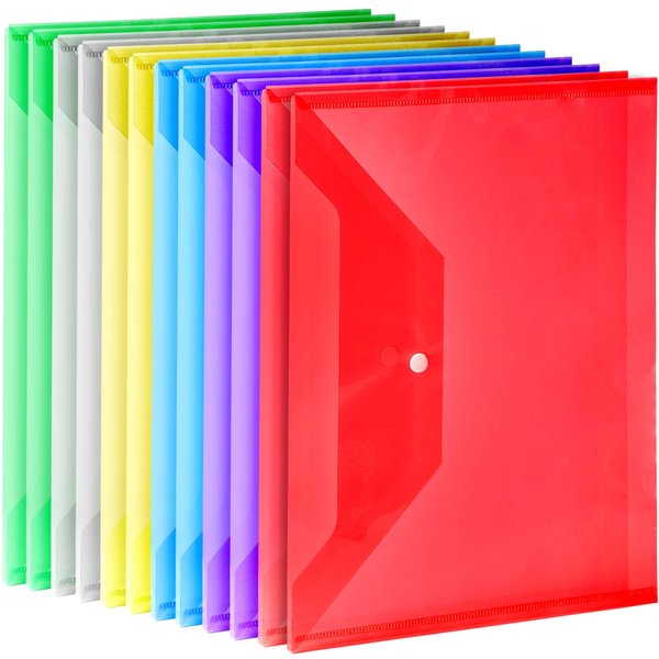 LEOBRO File Folders, 12 PCS Plastic Envelopes, Plastic Folders, A4 Document Folder, Letter Size Plastic File Folder for Documents, Clear File Bags Document Pouch, Plastic Envelopes with Snap Closure
