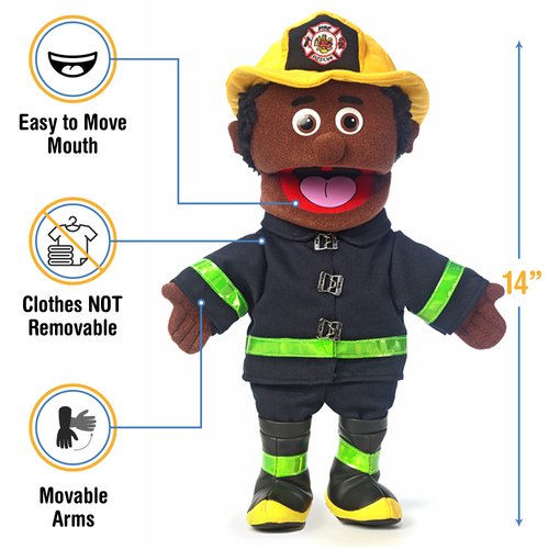 14" Fireman, Black Male, Hand Puppet