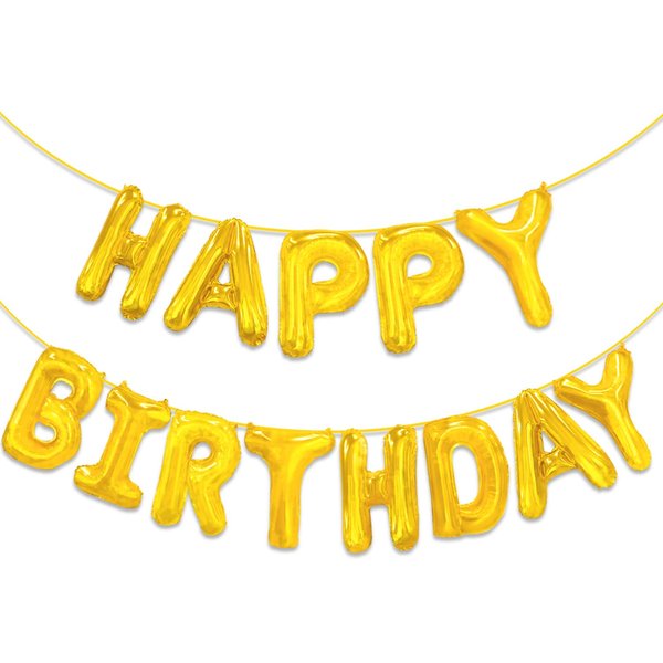Novelty Place Happy Birthday Balloons Banner - Aluminum Foil Balloons 3D Letters Banners Sign for Kids and Adults Birthday Party Supplies and Background Decorations - Gold