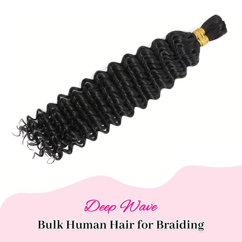 LANWIUKU Human Braiding Hair for Boho Braids Deep Wave Human Hair Braiding Hair 2Bundles/Pack 100g Bulk Human Hair for Braiding Wet and Wavy Braid Human Hair Extensions (14 inch)