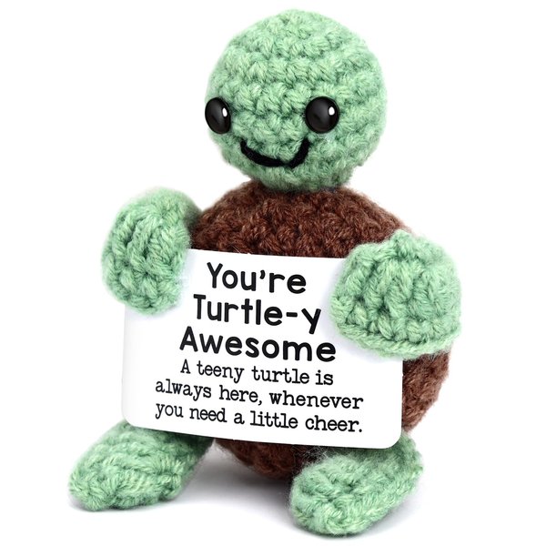 Lestp Funny Gifts Women Positive Emotional Support Crochet Plush Nuggets Partner Cute Birthday Gift Mini Positive Turtle Farewell Gifts Unique Office Car Decor Office Gifts for Coworkers Employees
