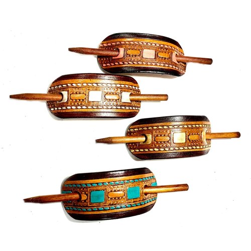 THIN HAIR LEATHER PONYTAIL BARRETTE, PONYTAIL BARRETTE FOR THIN HAIR, HAIR CLIP, SLIDE, WRAP, PONYTAIL HOLDERS, HAIR TIE, HANDMADE, HANDCRAFTED, HAND TOOLED, HAIR BARRETTE, HOLDER, BT 2405