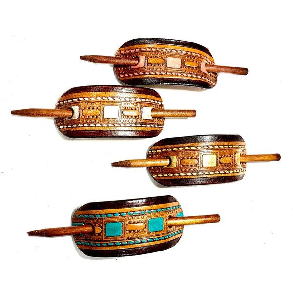 THIN HAIR LEATHER PONYTAIL BARRETTE, PONYTAIL BARRETTE FOR THIN HAIR, HAIR CLIP, SLIDE, WRAP, PONYTAIL HOLDERS, HAIR TIE, HANDMADE, HANDCRAFTED, HAND TOOLED, HAIR BARRETTE, HOLDER, BT 2405