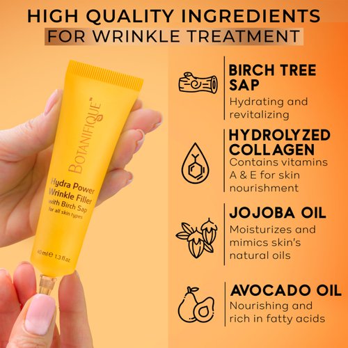 BOTANIFIQUE Deep Wrinkle Filler for Face – Collagen-Infused Cream with Birch Tree Sap, Jojoba & Avocado – Targets Fine Lines & Wrinkles – Suitable for All Skin Types – 1.3 fl oz