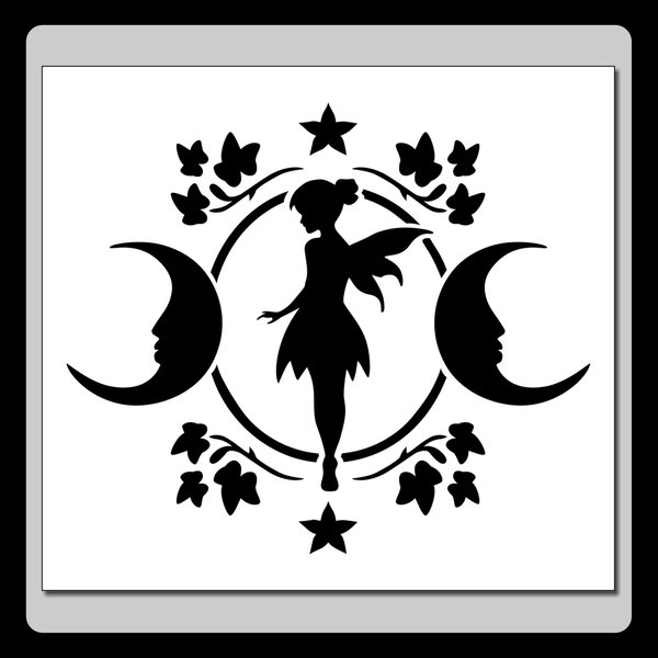 Fantasy Fairy and Triple Moon with Ivy Vines Reusable Craft Stencil Template (Small 7 X 7 inch (Image Dimensions 5 X 6))