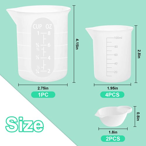 7 pcs Silicone Measuring Cups Kits, 1 pc 250ml Silicone Cups, 4 pcs 100ml Non-Stick Mixing Cups, 2 pcs 10ml Silicone Mold Cup Dispenser, for Casting Moulds, Jewelry Making, DIY, Crafts