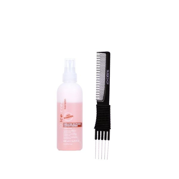 Inebrya Ice Cream Keratin Bi-Phase Conditioner (6.76 oz) with Teasing Comb Pack of 1