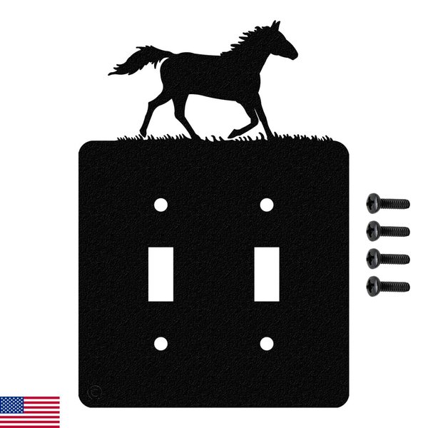 Running Horse Double Toggle Light Switch Wall Plate (Double Toggle, Black) - MADE IN USA