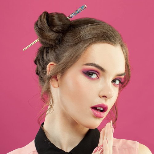 PAGOW 3pcs Rhinestone Crystal Hair Sticks, Traditional Chinese Hairpin, 7 Colors Rhinestone Crystal Antique Chopsticks Hairpin for Long Hair, Wedding Hair Accessory Jewelry (Colorful)