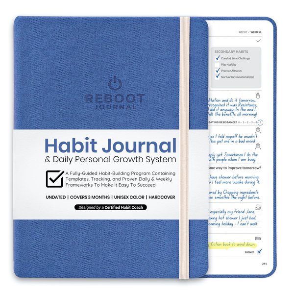 The Reboot Journal - Habit Journal for Building Positive Life Changing Habits - Guided Daily Self Improvement Blueprint with Habit Tracker - Accelerate Your Personal Growth - Undated Wellness Journal