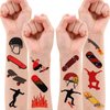 8 Sheets (96PCS) Skateboard Temporary Tattoos Theme Birthday Party Decorations Supplies Favors Tattoo Stickers For Kids Boys Girls Gifts Classroom School Prizes Rewards