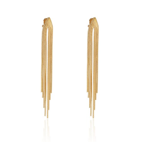 Long Tassel Clip On Dangle Earrings Gold Punk Sleek Metal Chain Clip Earrings Statement Wedding Bridesmaid Jewelry