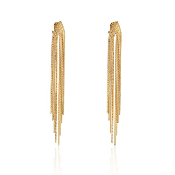 Long Tassel Clip On Dangle Earrings Gold Punk Sleek Metal Chain Clip Earrings Statement Wedding Bridesmaid Jewelry
