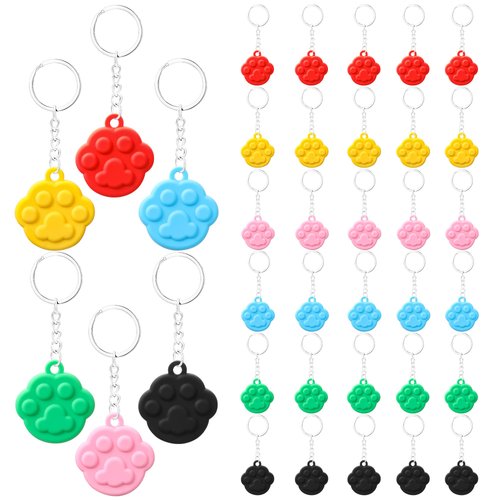 Weecent 36 Pcs Paw Print Keychain Paw Print Party Favors Dog Birthday Party Supplies Cat Party Favors for Pets Puppy Dog Pals Birthday Party Decorations, 6 Colors