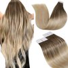 LaaVoo Tape in Hair Extensions Human Hair Ombre Light Brown to Ash Blonde Mix Platinum Blonde Balayage Hair Extensions Tape in Real Human Hair 16 Inch Tape in Extensions Straight Thick Ends 20pcs/50g