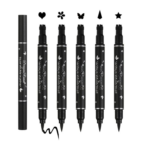 5PCS Eyeliner Stamp Set Liquid Winged Eyeliner Stamp Pen Double-headed Black Eye Liner Pencil long-lasting Waterproof Stamp Eyeliner Set for Eye Makeup - Star, Heart, Flower, Butterfly, Triangle
