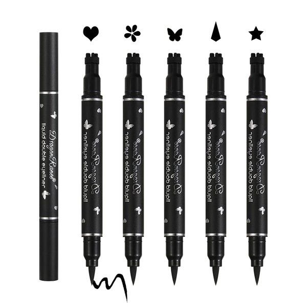 5PCS Eyeliner Stamp Set Liquid Winged Eyeliner Stamp Pen Double-headed Black Eye Liner Pencil long-lasting Waterproof Stamp Eyeliner Set for Eye Makeup - Star, Heart, Flower, Butterfly, Triangle