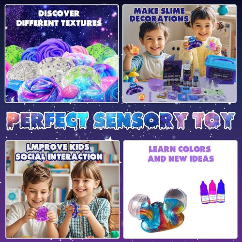 Mini Galaxy Slime Kit, Galactic Slime Ball Making Kit with Glow in The Dark Stickers, DIY Glitter Crunchy Foam Butter Slime Party Favors, Fun Christmas Slime Gifts for Girls Boys Kids 6 7 8 9 10 11 12
