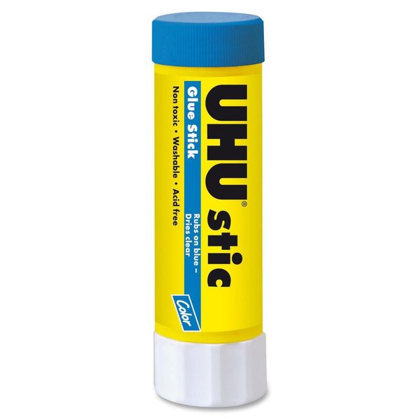 Uhu Colored Glue Stick, 1.41oz Blue, rubs on Blue & Dries Clear, Washable, Solvent Free, Screw on Cap, Pack of 12, 9U 99653