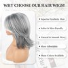 KRSI Grey Layered Wig Mix Gray and Black Natural Wave Hair Wigs for Women Shoulder Length Silver Wavy Wigs with Curtain Bangs Wigs 14inch Short Layered Gray Wig Short Synthetic Wigs for Black Women