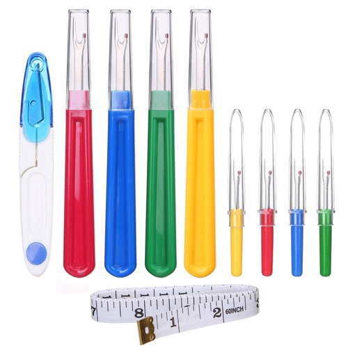 Elisel 10 PCS Assorted Color Sewing Seam Rippers and Sewing Thread Removers Kit, Hand-held Stitch Ripper Sewing Tools, with 1 Scissor and 1 Soft Tape Measure (10PCS-Ripper Set)