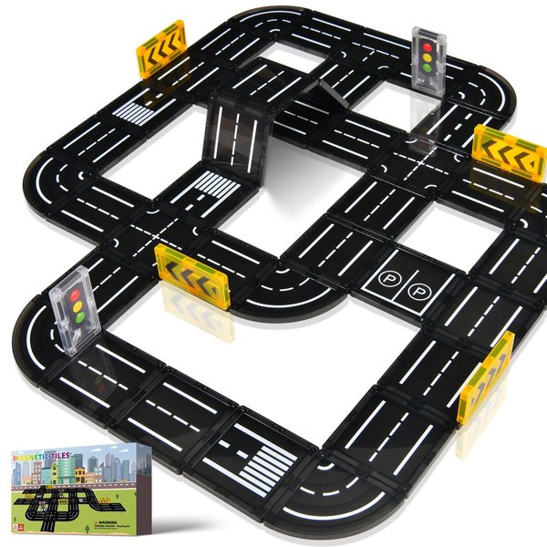 Aukit Magnetic Tiles Road Expansion Pack, Magnetic Building Blocks Construction Toys for 3+Year Old Boys Girls, Kids Toys Montessori Toys for Toddler.