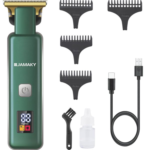 JAMAKY Cordless Hair Clippers for Men - Advanced LED Display T-Blade Trimmer, Professional 7500RPM Electric Hair Cutting Tools with 4 Precision Combs, USB Rechargeable with 100 Min Run for Home Use