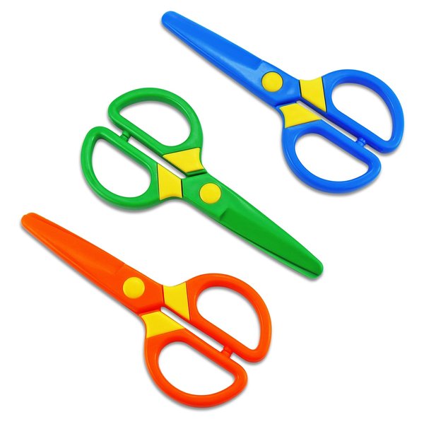 JIALEEY Plastic Child-Safe Scissor Set, Toddlers Training Scissors, Pre-School Training Scissors and Children Art Supplies（3pcs） Multicolored