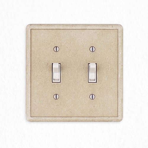 Questech Decor Double Toggle Light Switch Cover, 2-Gang Electrical Wall Plate, Double Switch Standard Size Receptacle Cover, Decorative Tumbled Texture, Travertine