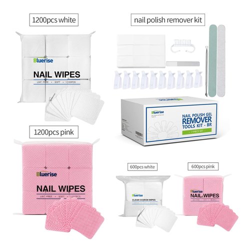 BLUERISE Lint Free Nail Wipes White 1200pcs Nail Polish Remover Pads Soft Absorbable Eyelash Extension Glue Cleaning Wipes