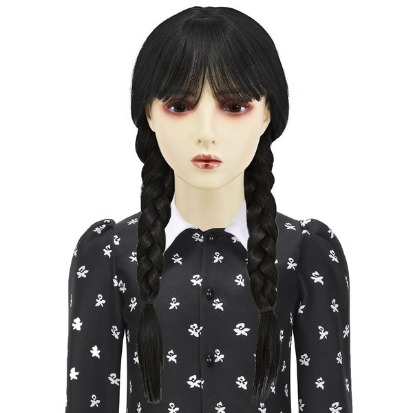 Juziviee Black Braided Wig for Halloween Costume Cute Soft Wigs for Costume Party JZ042BK