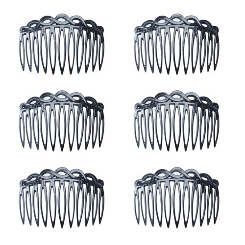 Ruwado 6 Pcs 11 Teeth Hair Side Combs 8.2 x 5.3 cm Tortoise French Twist Hair Barrettes Accessories for Women Girls Fine Thin Thick Long Hair Wedding Bridal Parties (Black)