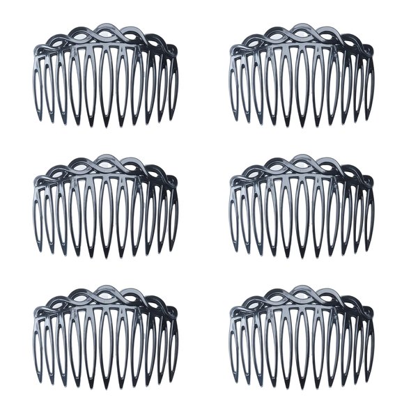 Ruwado 6 Pcs 11 Teeth Hair Side Combs 8.2 x 5.3 cm Tortoise French Twist Hair Barrettes Accessories for Women Girls Fine Thin Thick Long Hair Wedding Bridal Parties (Black)