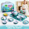 JOYIN Mermaid Tea Party Set for Little Girls, Pretend Tin Teapot Set, Princess Tea Time Play Kitchen Toy with Cups, Plates and Carrying Case for Birthday Easter Gifts Kids Toddlers Age 3 4 5 6