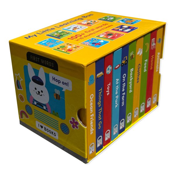 My Little Learning Bus 10 Board Book Library Set Includes Animals, Things that Go, Home, Food, Clothes, Backyard, On the Farm, Toys, At the Park, and Ocean Friends