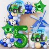 5Pcs Tractor Balloons, Green Tractor Birthday Number Mylar Foil Balloon Farm Theme 5th Birthday Party Supplies Decor (5th)