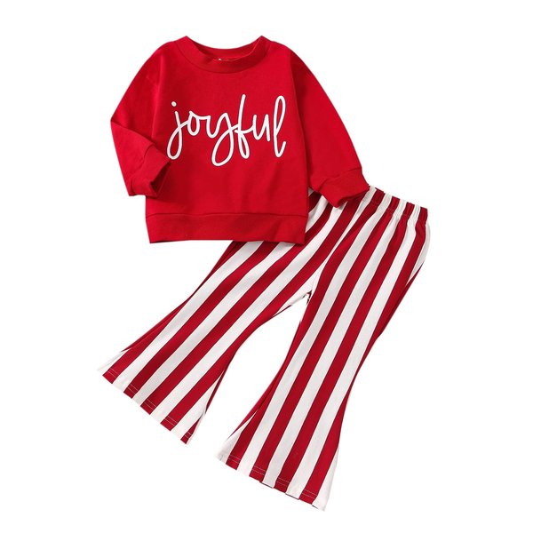 FYBITBO Toddler Baby Girl Christmas Outfit Crewneck Sweatshirt and Bell Bottoms Pants Fall Winter Clothes Set (Joyful sweatshirt,4-5T)