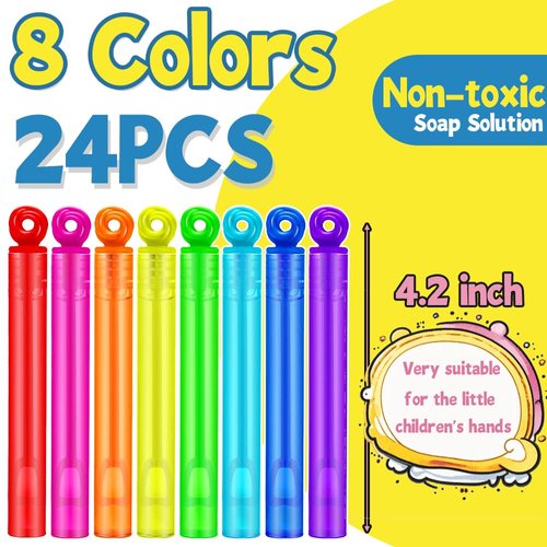 Waybla 24 Pack Bubble Party Favors for Kids, Goodie Gift Bag Stuffer Fillers for Kids, 8 Colors Mini Bubble Wands Birthday Summer Beach Pool Toys for Boys Girls, Classroom Prizes Treats for Toddlers