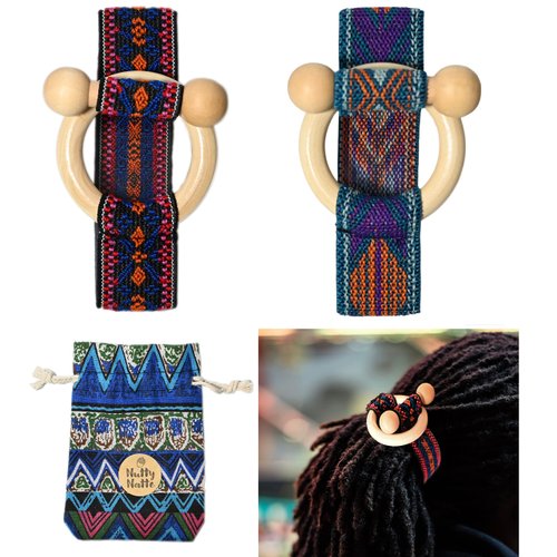 2 Pcs Toggle Hair Tie Dreadlock Accessories elastic ribbon Embedded Ponytail Holders Colorful Bohemian Style Loc Hair Accessories Long Dread Bands for Women Men (Cyan, Indigo)