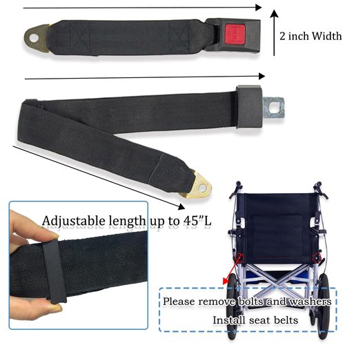 Wheelchair Seat Belt for Elderly & Disabled - Electric Scooters Replacement Band Accessory, Adjustable up to 45"L