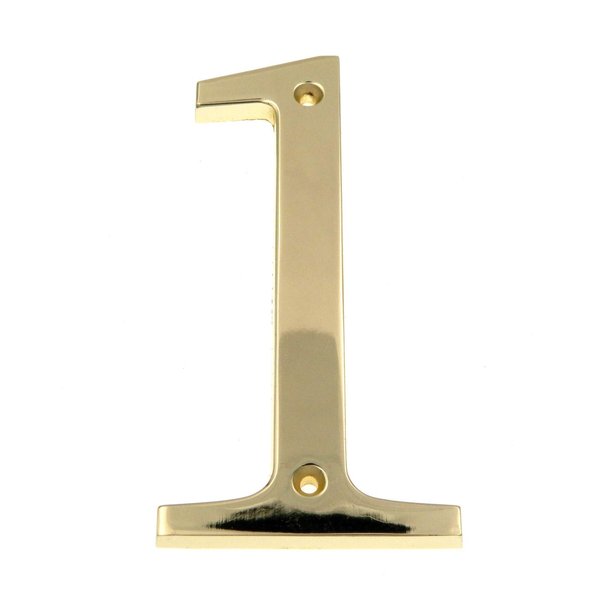 5" Polished Brass House Address Number #1, Flush Mount